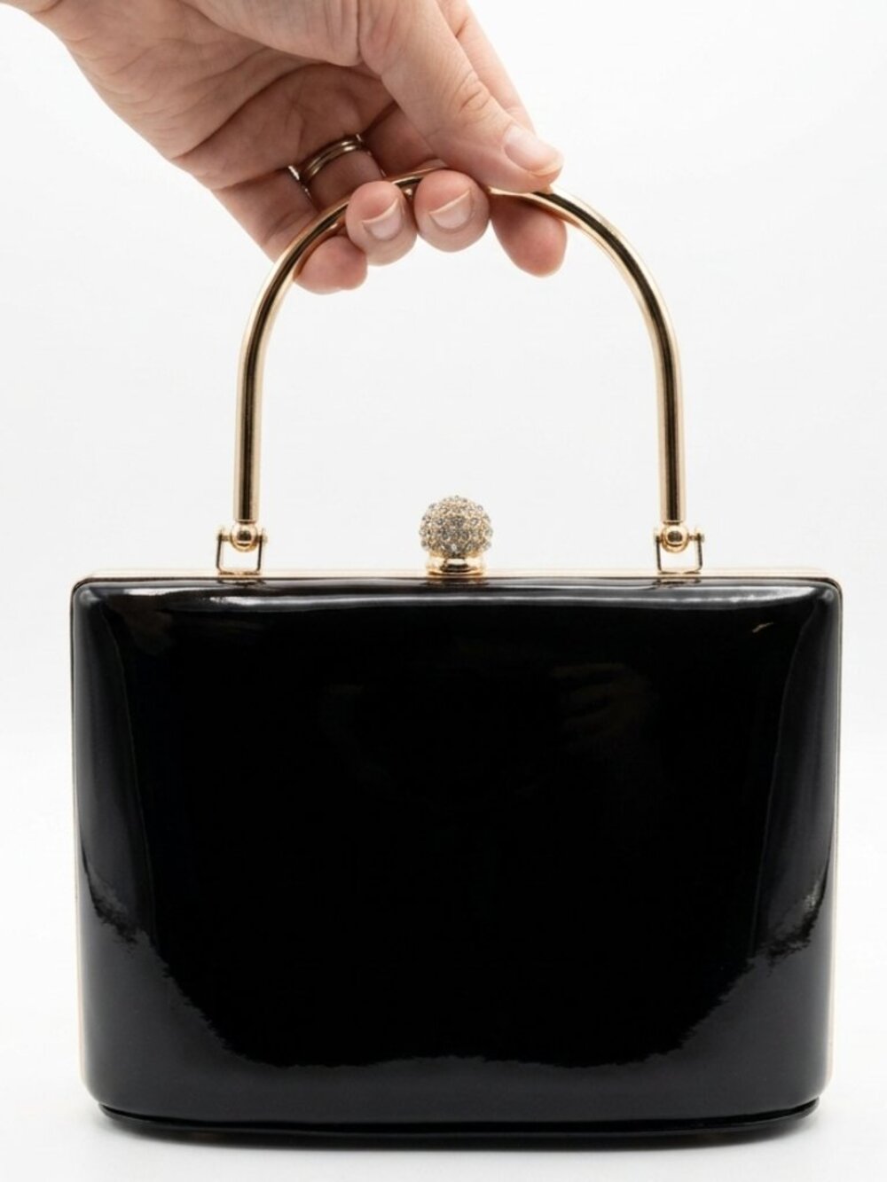 Mini bag purse black patent leather (approx. 5 1/2 x 7 x 2 1/2")
